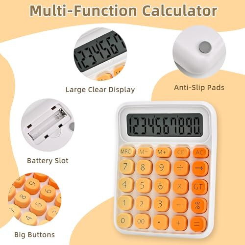 Valtiner Gradient Calculators Desktop, Katta tugmali 12 xonali oddiy kalkulyator, sezgir estetik stol aksessuarlari Ofis maktab uchun katta LCD (to'q sariq) - 5