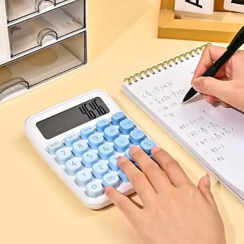 Valtiner Gradient Calculators Desktop, 12 Digit Basic Calculator with Big Buttons, Sensitive Aesthetic Desk Accessories Large LCD for Office School (Blue) - 11