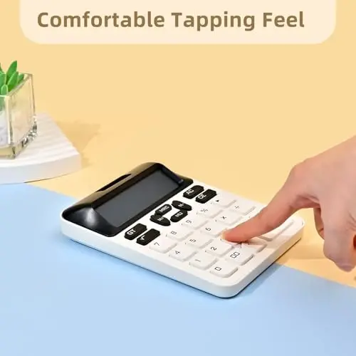 Valtiner Solar Calculators Desktop, 12 Digit Basic Calculator with Big Buttons, Sensitive Aesthetic Desk Accessories Large LCD for Office School (White) - 14