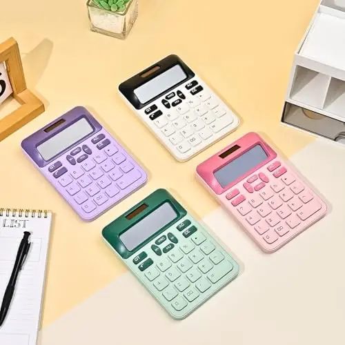 Valtiner Solar Calculators Desktop, 12 Digit Basic Calculator with Big Buttons, Sensitive Aesthetic Desk Accessories Large LCD for Office School (White) - 1