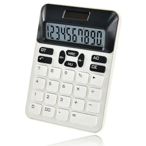 Valtiner Solar Calculators Desktop, 12 Digit Basic Calculator with Big Buttons, Sensitive Aesthetic Desk Accessories Large LCD for Office School (White) - 2