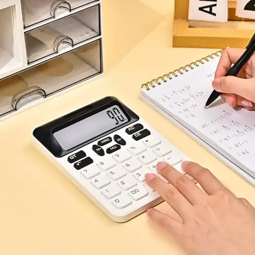 Valtiner Solar Calculators Desktop, 12 Digit Basic Calculator with Big Buttons, Sensitive Aesthetic Desk Accessories Large LCD for Office School (White) - 4