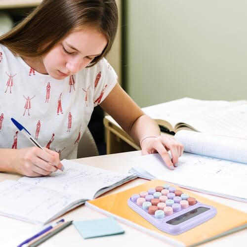 Valtiner Masaüstü Mekanik Hesap Makinesi, 12 Haneli Büyük LCD Ekranlı Temel Standart Hesap Makineleri Sevimli Büyük Düğmelerle, Masa Aksesuarları, Ofis Ev Okul İçin (Mor) - 6