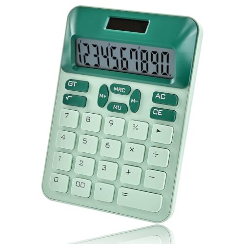 Valtiner Solar Calculators Desktop, 12 Digit Basic Calculator with Big Buttons, Sensitive Aesthetic Desk Accessories Large LCD for Office School (Green) - 1