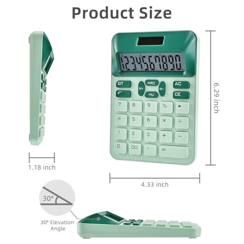 Valtiner Solar Calculators Desktop, 12 Digit Basic Calculator with Big Buttons, Sensitive Aesthetic Desk Accessories Large LCD for Office School (Green) - 2