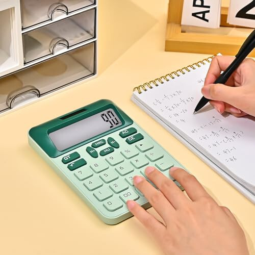 Valtiner Solar Calculators Desktop, 12 Digit Basic Calculator with Big Buttons, Sensitive Aesthetic Desk Accessories Large LCD for Office School (Green) - 3