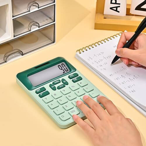 Valtiner Solar Calculators Desktop, 12 Digit Basic Calculator with Big Buttons, Sensitive Aesthetic Desk Accessories Large LCD for Office School (Green) - 3