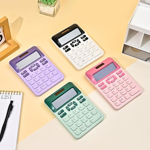 Valtiner Solar Calculators Desktop, 12 Digit Basic Calculator with Big Buttons, Sensitive Aesthetic Desk Accessories Large LCD for Office School (Green) - 7