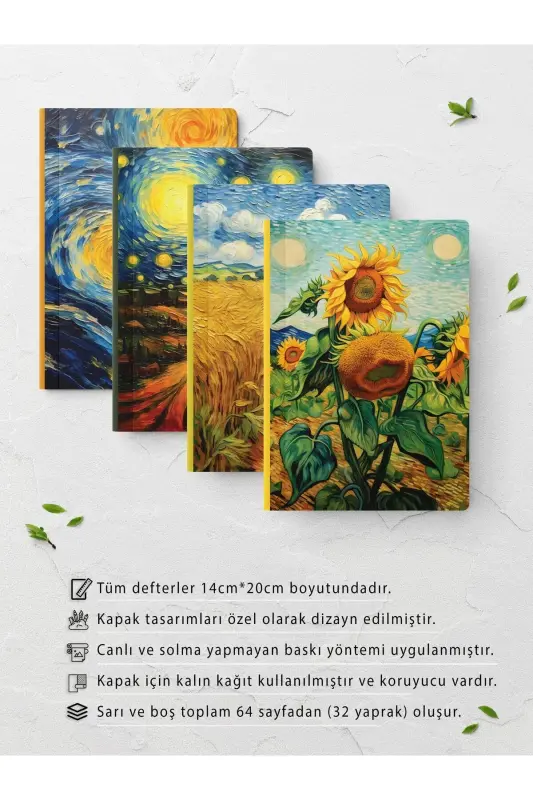 Van Gogh Daftar to‘plami - San'at mavzusi - 4 dona - 14cm*20cm - 64 sahifa - Chizg‘isiz - Van Gogh - 2