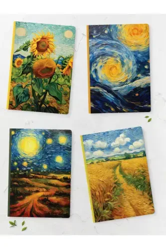 Van Gogh Defter Seti - Sanat Temalı - 4 Adet - 14cm*20cm - 64 Sayfa - Çizgisiz-Van Gogh - 1
