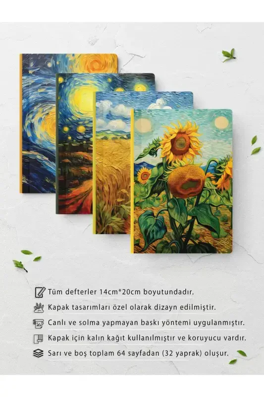 Van Gogh Notebook Set - Art Themed - 4 Pieces - 14cm*20cm - 64 Pages - Plain - Van Gogh - 2