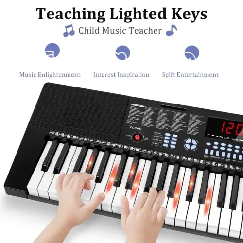Vangoa 61-Key Light-Up Keyboard Piano for Beginners, 350 Tones & Timbres, 3 Teaching Modes, With Microphone, Black - 3