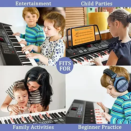 Vangoa 61-Key Light-Up Keyboard Piano for Beginners, 350 Tones & Timbres, 3 Teaching Modes, With Microphone, Black - 2