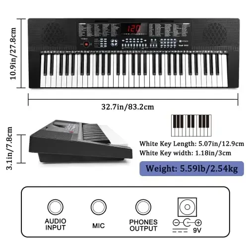 Vangoa 61-Key Light-Up Keyboard Piano for Beginners, 350 Tones & Timbres, 3 Teaching Modes, With Microphone, Black - 6