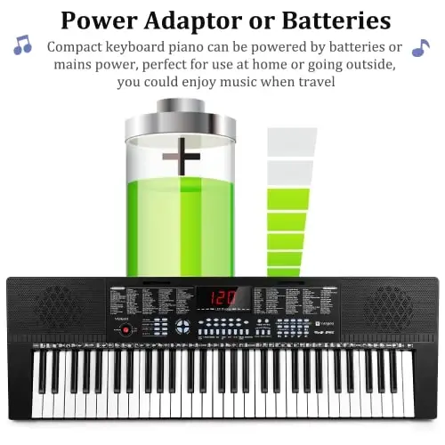 Vangoa 61-Key Light-Up Keyboard Piano for Beginners, 350 Tones & Timbres, 3 Teaching Modes, With Microphone, Black - 5