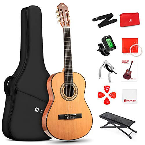 Vangoa Classical Guitar 3/4 Inch Acoustic Classical Guitar, 36 Inch Junior Size Nylon String Guitar Bundle Kit for Beginner Teens, Cedar Top - 1