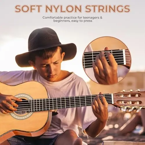 Vangoa Classical Guitar 3/4 Inch Acoustic Classical Guitar, 36 Inch Junior Size Nylon String Guitar Bundle Kit for Beginner Teens, Cedar Top - 5