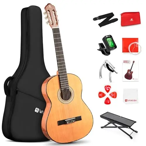 Vangoa Classical Guitar 3/4 Inch Acoustic Classical Guitar, 36 Inch Junior Size Nylon String Guitar Bundle Kit for Beginner Teens, Cedar Top - 1