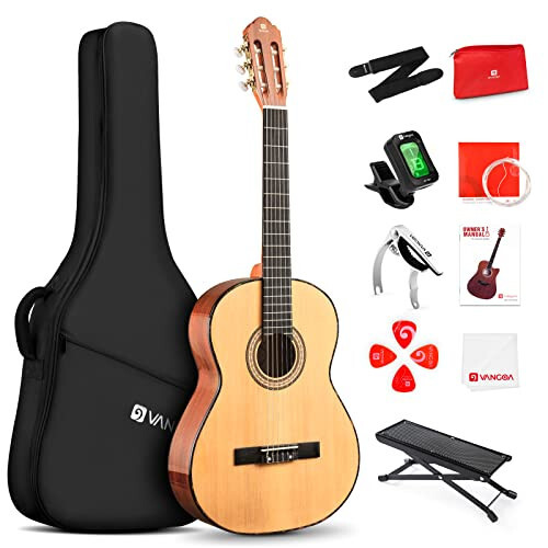 Vangoa Classical Guitar, 39 Inch Nylon String Guitar Classical, Full Size Beginner Spanish Guitar With Spruce Top And Sapele Back, Bundle for Gig Bag, Pedal, Guitar Tuner, Strap, Capo, Spare Strings - 1