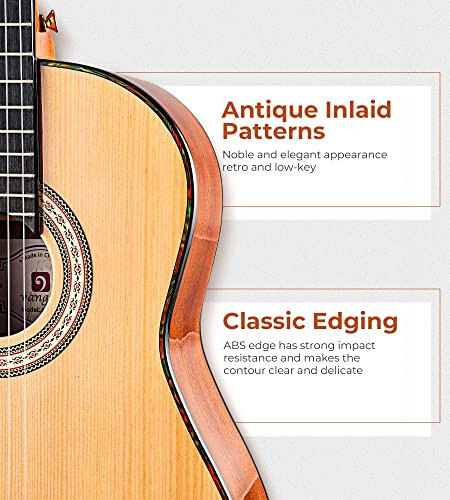 Vangoa Classical Guitar, 39 Inch Nylon String Guitar Classical, Full Size Beginner Spanish Guitar With Spruce Top And Sapele Back, Bundle for Gig Bag, Pedal, Guitar Tuner, Strap, Capo, Spare Strings - 9