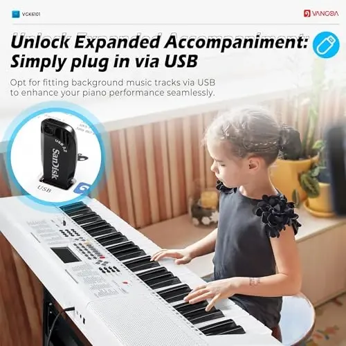 Vangoa Electric Piano Keyboard 61 Light Up Key with Stand for Beginners | Full size keys, 3 learning modes, 600 tones, 400 rhytModazone, 50 demos, height adjustable stand for adults teens kids girls - VANGOA (1)