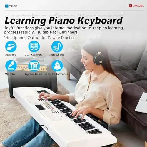 Vangoa Electric Piano Keyboard 61 Light Up Key with Stand for Beginners | Full size keys, 3 learning modes, 600 tones, 400 rhytModazone, 50 demos, height adjustable stand for adults teens kids girls - 3