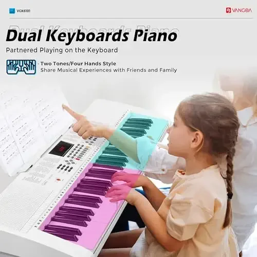 Vangoa Keyboard Piano 61 Key, Full Size Electric Piano Keyboard Light UP Keys with 3 Teaching Modes, Learning Music Keyboard Piano with Stand Headphones for Beginners Students, VGK6101 White - 4