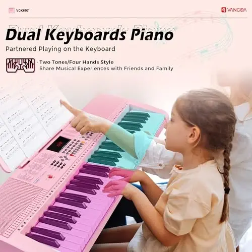Vangoa Pushti Pianino Klaviatura 61 Tugma, Elektr Klaviatura To'plami Portativ Musiqa Klaviatura Bolalar Talabalar uchun Mikrofon bilan, 600 Ton, 400 Ritmlar, 50 Demo, Boshlanuvchilar uchun Sovg'a - 2