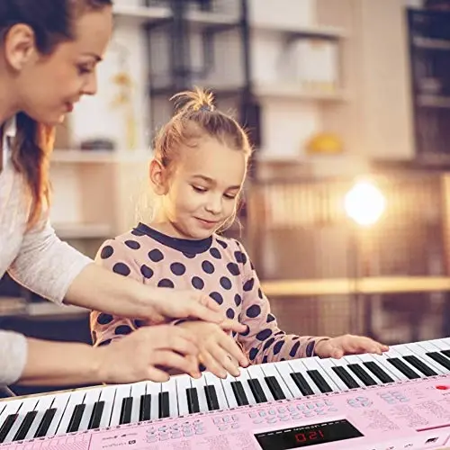 Vangoa VGK610 pianino klaviaturasi, 61 ta mini klavishli portativ musiqa klaviaturasi, mikrofonli yangi boshlanuvchilar uchun, 3 ta o'qitish rejimi, 350 ta ohang, 350 ta ritm, 30 ta demo, pushti - VANGOA (1)