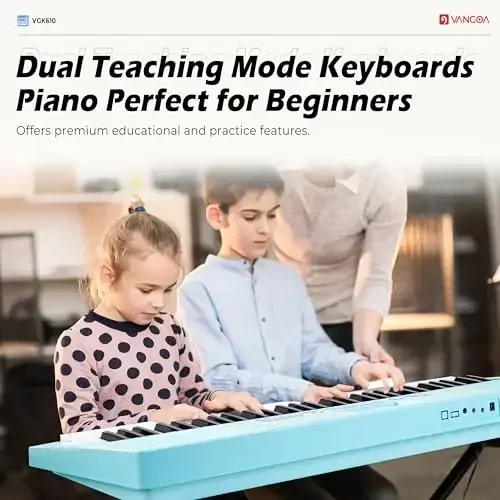 Vangoa VGK610 Piano Keyboard, 61 Mini Keys Portable Music Keyboard for Beginners with Microphone, 3 Teaching Modes, 350 Tones, 350 RhytModazones, 30 Demos, Blue - 7