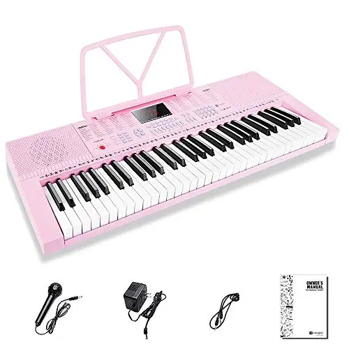 Vangoa VGK610 Piano Keyboard, 61 Mini Keys Portable Music Keyboard for Beginners with Microphone, 3 Teaching Modes, 350 Tones, 350 RhytModazones, 30 Demos, Pink 