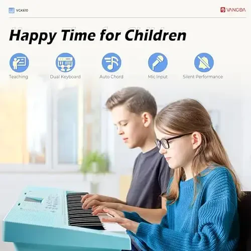 Vangoa VGK610 Piano Keyboard, 61 Mini Keys Portable Music Keyboard for Beginners with Microphone, 3 Teaching Modes, 350 Tones, 350 RhytModazones, 30 Demos, Blue - 2