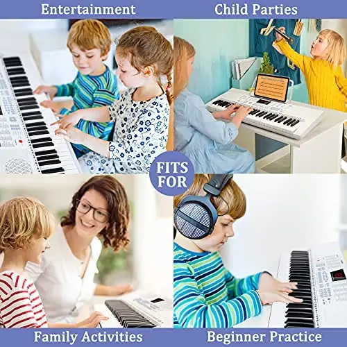 Vangoa VGK611 Electric Keyboard for Beginner, 61 Keys Portable Music Keyboard With Mini Lighted Keys, Electronic Piano for Kids, Boy, Girl, White - VANGOA (1)