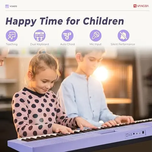 Vangoa VGK611 Piano Keyboard for Beginner, 61 Keys Electric Keyboard Piano Portable Music Keyboard with Mini Lighted Keys, Electronic Piano for Kids Boy Girl, Purple - 4