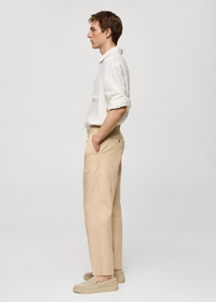 Vanilla colored cotton lyocell pleated trousers - 58