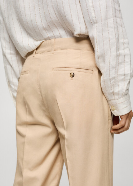 Vanilla colored cotton lyocell pleated trousers - 63