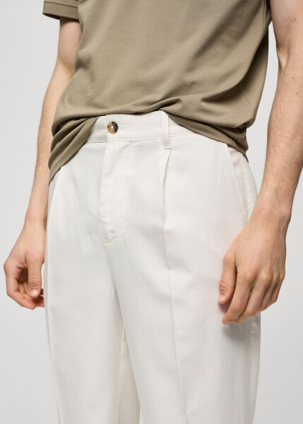 Vanilla colored cotton lyocell pleated trousers - 53