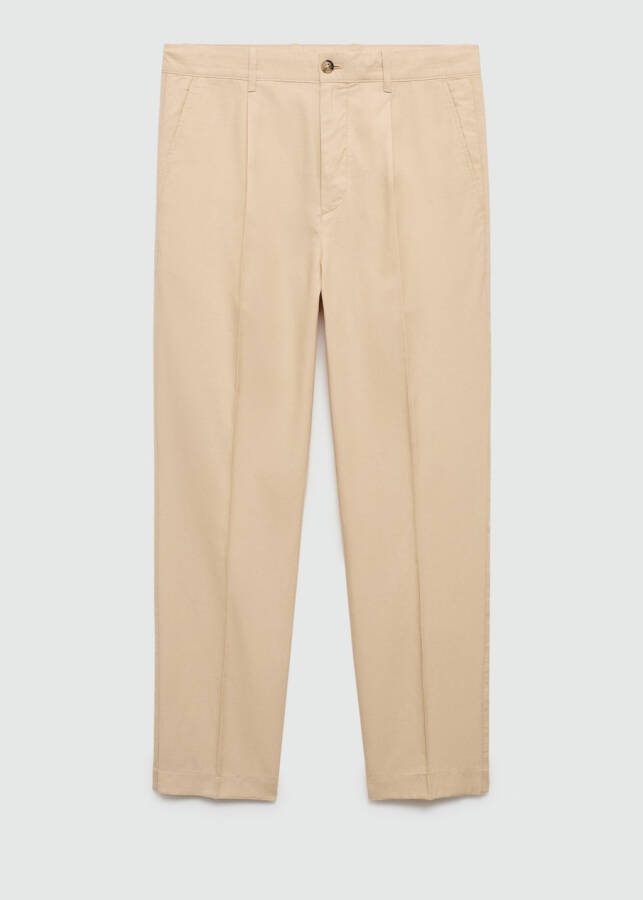 Vanilla colored cotton lyocell pleated trousers - 38