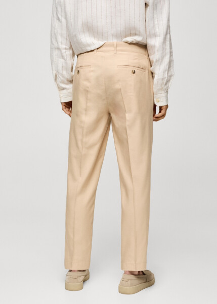 Vanilla colored cotton lyocell pleated trousers - 41