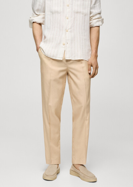 Vanilla colored cotton lyocell pleated trousers - 43