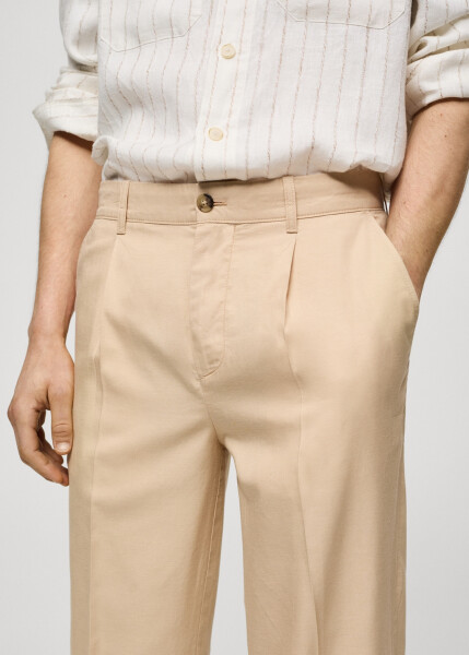 Vanilla colored cotton lyocell pleated trousers - 44