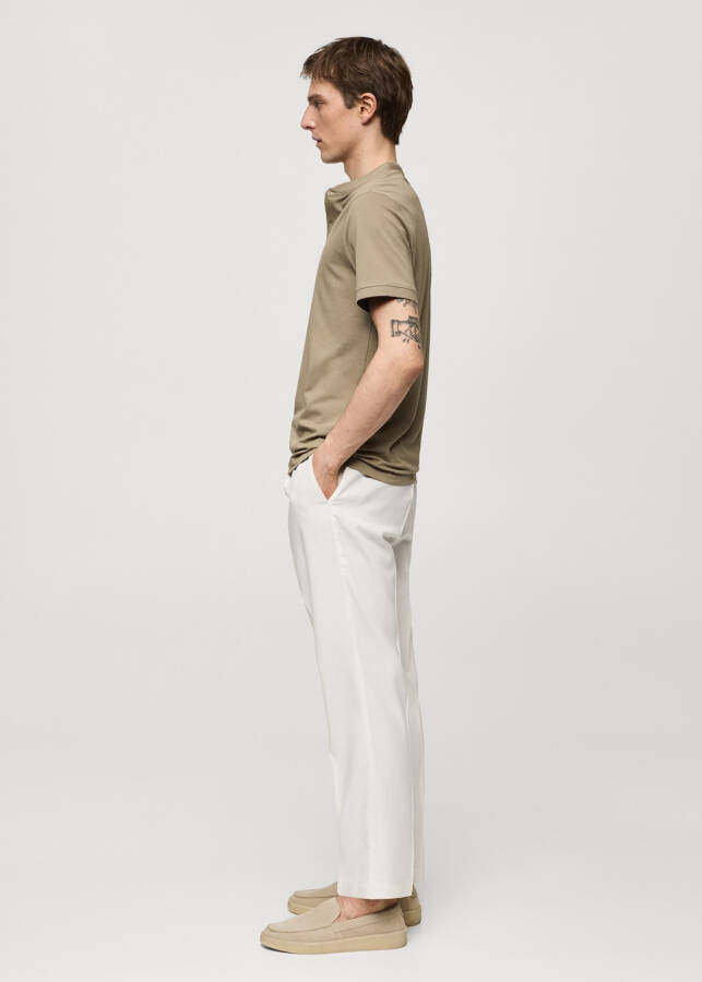 Vanilla colored cotton lyocell pleated trousers - 36