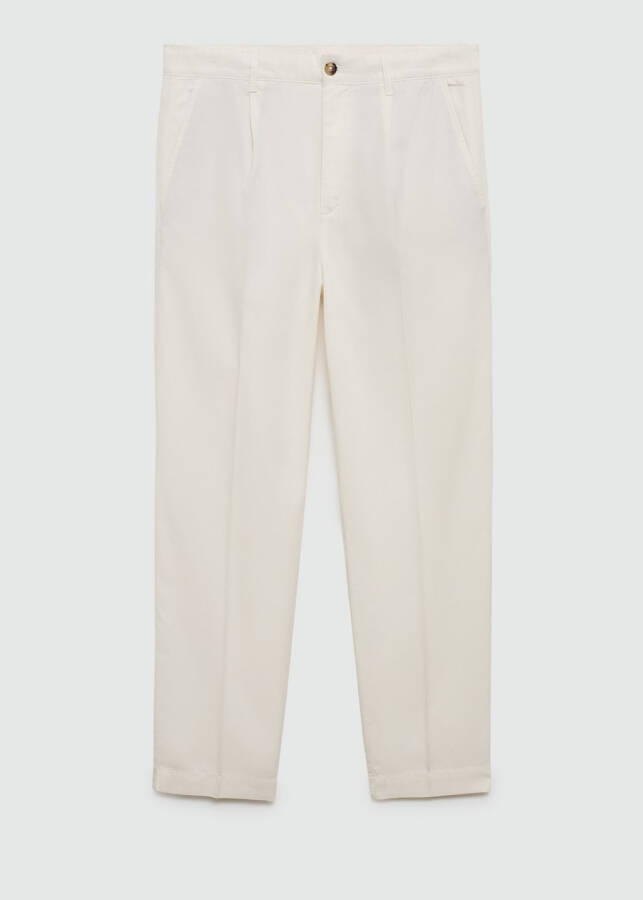 Vanilla colored cotton lyocell pleated trousers - 11