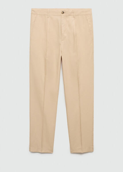 Vanilla colored cotton lyocell pleated trousers - 2