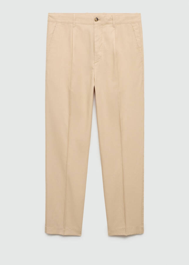 Vanilla colored cotton lyocell pleated trousers - 2