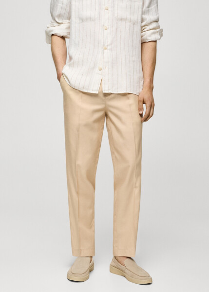 Vanilla colored cotton lyocell pleated trousers - 7