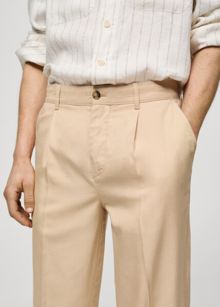 Vanilla colored cotton lyocell pleated trousers - 8