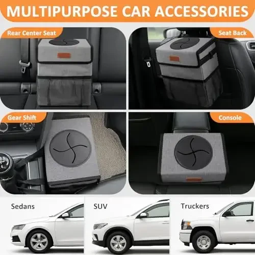 Vankor 3 Gallons Car Trash Can with Lid, Car Trash Bag Bin Hanging Waterproof Automotive Garbage Cans Leak Proof Vehicle Can Grey - 5