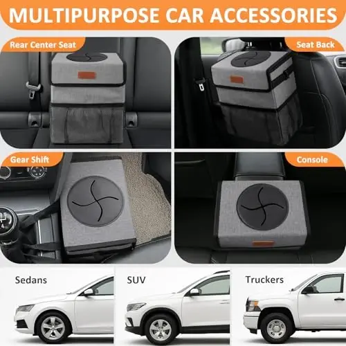 Vankor 3 Gallons Car Trash Can with Lid, Car Trash Bag Bin Hanging Waterproof Automotive Garbage Cans Leak Proof Vehicle Can Grey - 5