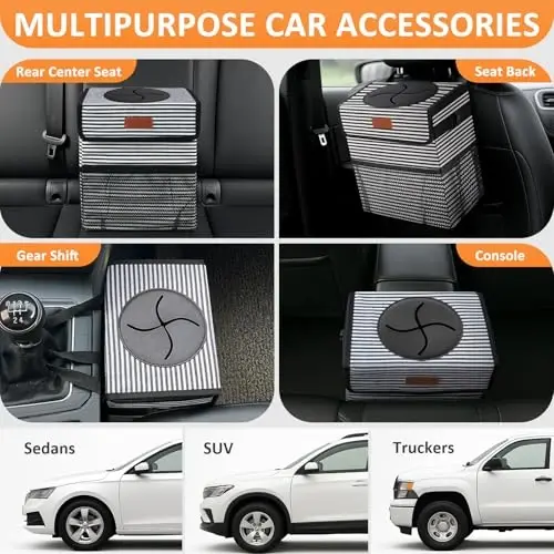Vankor 3 Gallons Car Trash Can with Lid, Car Trash Bag Bin Hanging Waterproof Automotive Garbage Cans Leak Proof Vehicle Trash Can Stripe - 5